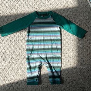 Tea collection, striped baby romper, color greens and blues, 6-9 months